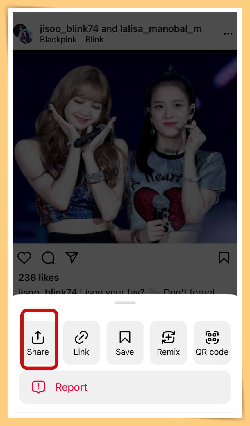 IG Click Share button